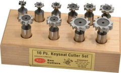 Keo - 1/2 to 1" Cutting Diam, Staggered Tooth Configuration, Woodruff and Keyseat Cutter Set - 204 to 808 ANSI, High Speed Steel, 10 Pieces - Makers Industrial Supply