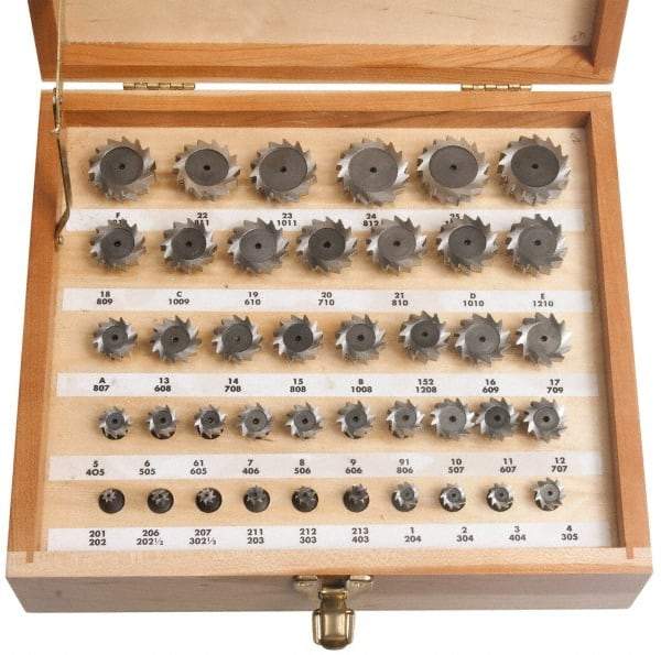 Keo - 1/4 to 1-1/2" Cutting Diam, Staggered Tooth Configuration, Woodruff and Keyseat Cutter Set - 202 to 1212 ANSI, High Speed Steel, 41 Pieces - Makers Industrial Supply