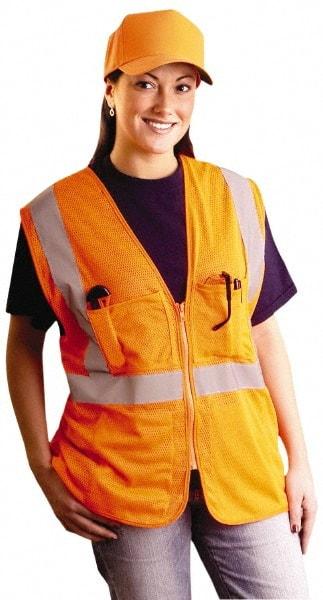 OccuNomix - Size S/M High Visibility Yellow Mesh Surveyor's Vest - 36 to 38" Chest, ANSI 107-2015, Zipper Closure, 12 Pockets, Polyester - Makers Industrial Supply