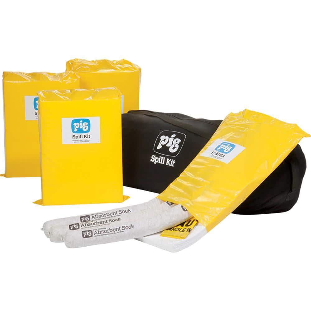 Spill Kits; Kit Type: Oil Based Liquids; Container Type: Bag; Absorption Capacity: 23.0 gal; Color: Black; Portable: Yes; Includes: 12 - Ext. Dia. 3 in x 48 in L Pig Oil-Only Absorbent Sock 48 - 15 in W x 20 in L Pig Stat-Mat Absorbent Pad 8 - 18 in W x 3