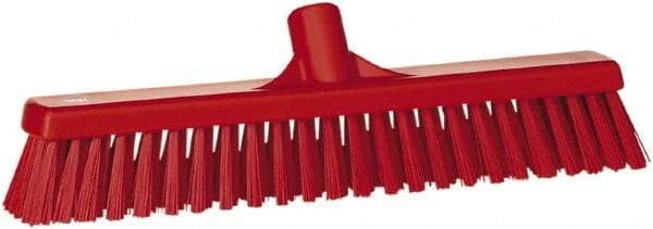 Vikan - 16" Fine Particle Synthetic Push Broom - 2" Bristle Length, Plastic Block, European Threaded Handle Connection - Makers Industrial Supply