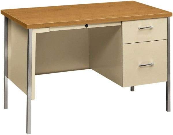 Hon - Woodgrain Laminate/Metal Right Pedestal Desk with Center Drawer - 45" Wide x 24" Deep x 29" High, Harvest/Putty - Makers Industrial Supply