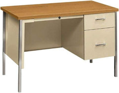 Hon - Woodgrain Laminate/Metal Right Pedestal Desk with Center Drawer - 45" Wide x 24" Deep x 29" High, Harvest/Putty - Makers Industrial Supply