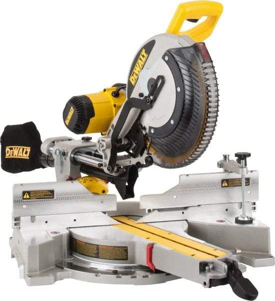 DeWALT - 15 Amp, 120 Volt, 3,800 RPM, 49° Left & Right Double Bevel Sliding Miter Saw - 5/8 or 1" Arbor, 12" Blade Diam - Makers Industrial Supply