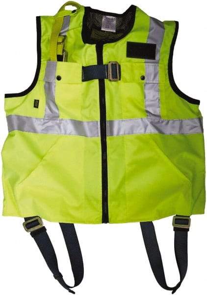 Gemtor - 350 Lb Capacity, Size L, High Visibility Vest Safety Harness - Polyester, Quick Connect Leg Strap, Pass-Thru Chest Strap, Yellow - Makers Industrial Supply