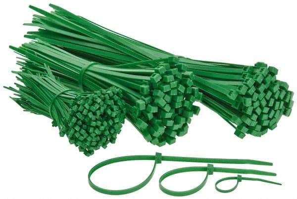 Made in USA - 4 to 11" Range, Green Cable Ties - 18, 50 Lb Strength, Nylon - Makers Industrial Supply