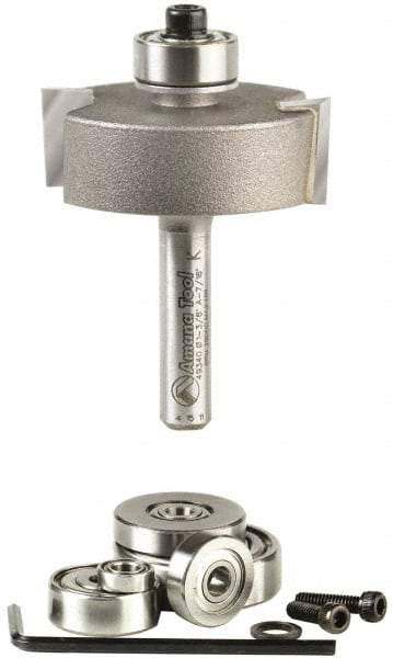 Amana Tool - 1-3/8" Cut Diam, 1/2" Length of Cut, 2 Flute Profiling Edge Profile Router Bit - Carbide-Tipped, 1/4" Shank Diam, 2" OAL, Uncoated - Makers Industrial Supply