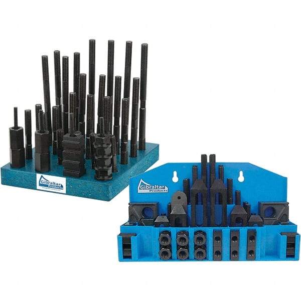 Gibraltar - 52 Piece Fixturing Step Block & Clamp Set with 1" Step Block, 11/16" T-Slot, 1/2-13 Stud Thread - 1-1/8" Nut Width, 4, 5, 3, 6, 7 & 8" Stud Lengths - Makers Industrial Supply