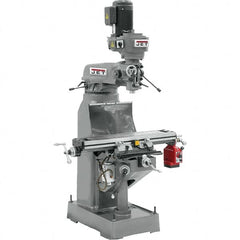 Jet - 9" Table Width x 42" Table Length, Step Pulley Control, 3 Phase Knee Milling Machine - R8 Spindle Taper, 2 hp - Makers Industrial Supply