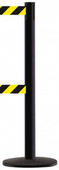 Tensator - 38-1/4" High, 2-1/2" Pole Diam, Tensabarrier Post - 13-1/2" Base Diam, Round ABS Plastic Base, Black 7-1/2" Tape, Dual Line Tape - Makers Industrial Supply