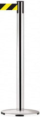 Tensator - 38-1/2" High, 2-1/2" Pole Diam, Tensabarrier Post - 13-1/2" Base Diam, Round Cast Iron with Pressed Steel Cover Base, Polished Chrome (Color) 7-1/2' Tape - Makers Industrial Supply