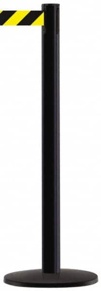 Tensator - 38-1/4" High, 2-1/2" Pole Diam, Tensabarrier Post - 13-1/2" Base Diam, Round ABS Plastic Base, Black 7-1/2" Tape - Makers Industrial Supply