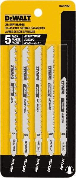 DeWALT - 5 Piece, 3" to 5" Long, 6 to 18 Teeth per Inch, Bi-Metal Jig Saw Blade Set - Toothed Edge, T-Shank - Makers Industrial Supply