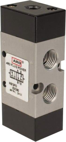 ARO/Ingersoll-Rand - 1/4" Inlet x 1/4" Outlet, Pilot Actuator, Pilot Return, 2 Position, Body Ported Solenoid Air Valve - 0.7 CV, 4 Way, 140 psi, 122° Max Temp, 15° Min Temp - Makers Industrial Supply