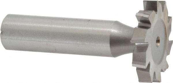 Made in USA - 1-1/8" Diam x 3/16" Face Width, High Speed Steel, 10 Teeth, Shank Connection Woodruff Keyseat Cutter - Uncoated, 2-3/16" OAL x 1/2" Shank, Staggered Teeth, ANSI 609, Old Standard 16 - Makers Industrial Supply