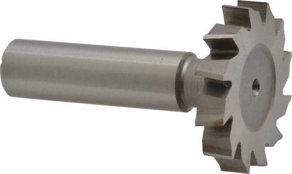 Made in USA - 1-3/8" Diam x 1/4" Face Width, High Speed Steel, 12 Teeth, Shank Connection Woodruff Keyseat Cutter - Uncoated, 2-1/4" OAL x 1/2" Shank, Staggered Teeth, ANSI 811, Old Standard 22 - Makers Industrial Supply