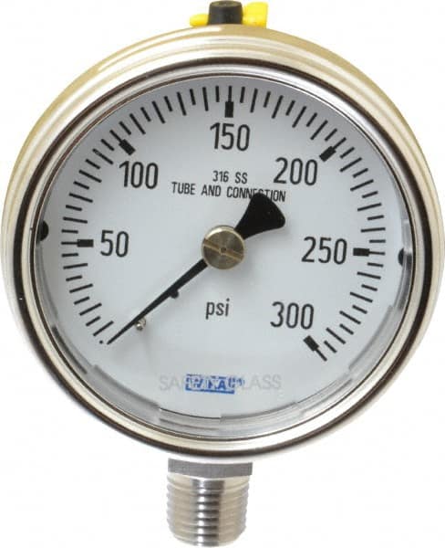 Wika - 2-1/2" Dial, 1/4 Thread, 0-300 Scale Range, Pressure Gauge - Lower Connection Mount, Accurate to 2-1-2% of Scale - Makers Industrial Supply