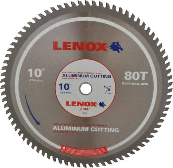 Lenox - 10" Diam, 5/8" Arbor Hole Diam, 80 Tooth Wet & Dry Cut Saw Blade - Titanium Carbide-Tipped, General Purpose Action, Standard Round Arbor - Makers Industrial Supply