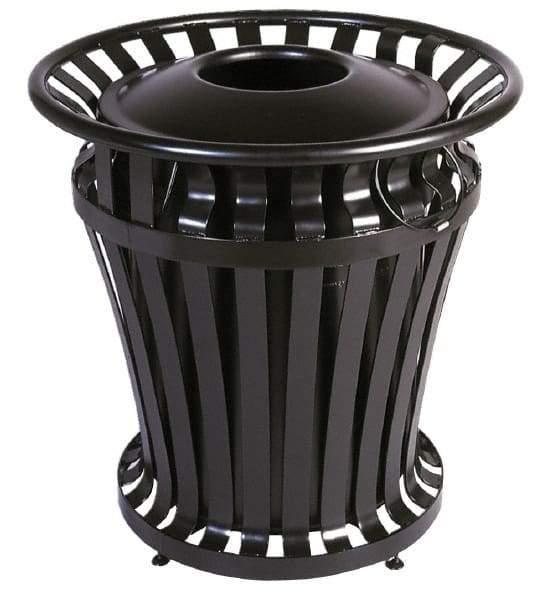 Rubbermaid - Black Round Trash Can - Steel, 32" High - Makers Industrial Supply