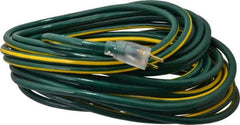 Southwire - 50', 12/3 Gauge/Conductors, Green/Yellow Outdoor Extension Cord - 1 Receptacle, 15 Amps, 125 VAC, UL SJTW, NEMA 5-15P, 5-15R - Makers Industrial Supply