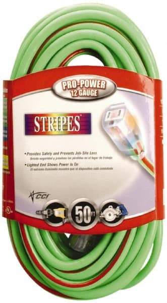 Southwire - 50', 12/3 Gauge/Conductors, Green/Red Outdoor Extension Cord - 1 Receptacle, 15 Amps, 125 VAC, UL SJTW, NEMA 5-15P, 5-15R - Makers Industrial Supply