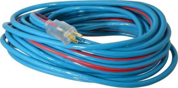 Southwire - 50', 12/3 Gauge/Conductors, Blue/Red Outdoor Extension Cord - 1 Receptacle, 15 Amps, 125 VAC, UL SJTW, NEMA 5-15P, 5-15R - Makers Industrial Supply