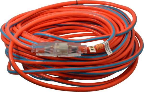 Southwire - 100', 12/3 Gauge/Conductors, Orange/Blue Outdoor Extension Cord - 1 Receptacle, 15 Amps, 125 VAC, UL SJTW, NEMA 5-15P, 5-15R - Makers Industrial Supply