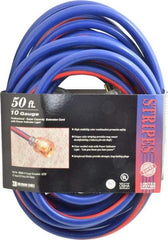 Southwire - 50', 10/3 Gauge/Conductors, Blue/Red Outdoor Extension Cord - 1 Receptacle, 15 Amps, 125 VAC, UL SJTW, NEMA 5-15P, 5-15R - Makers Industrial Supply