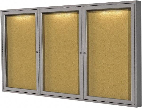 Ghent - 36" Wide x 24" High Enclosed Cork Bulletin Board - Natural Cork, Aluminum Frame - Makers Industrial Supply