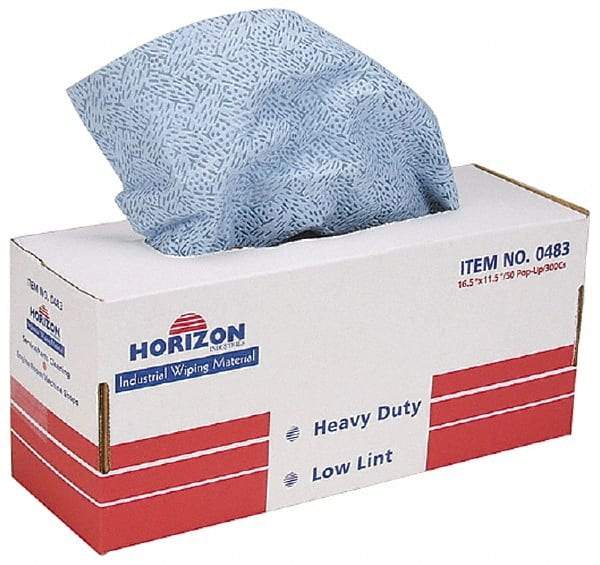 Ability One - Flat Fold Shop Towel/Industrial Wipes - 16-1/2" x 11-1/2" Sheet Size, Blue - Makers Industrial Supply