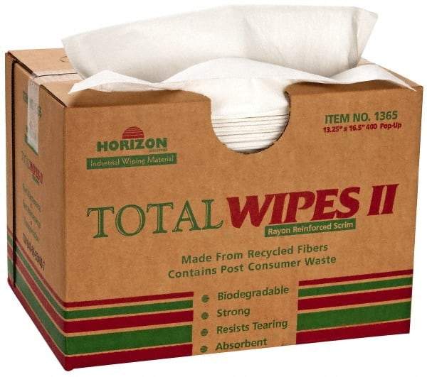 Ability One - Flat Fold Shop Towel/Industrial Wipes - 16-1/2" x 13" Sheet Size, White - Makers Industrial Supply