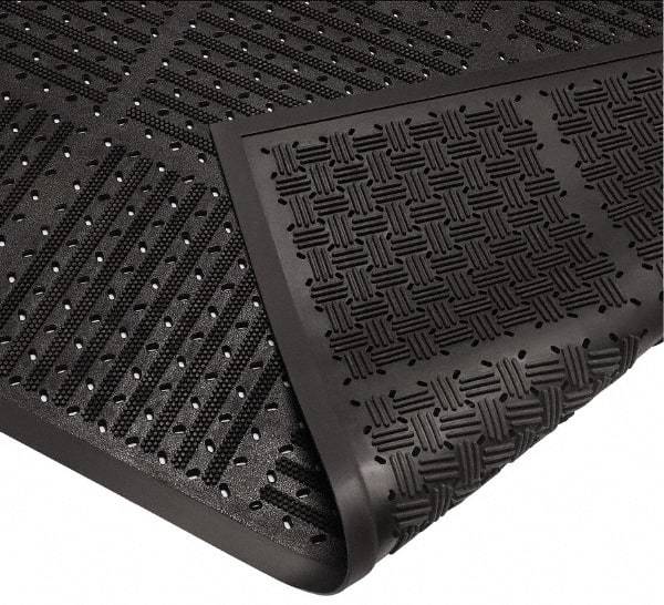 Wearwell - 6 Ft. Long x 3 Ft. Wide, Natural Rubber Surface, Raised Bars and Scrapers (Reversible) Entrance Matting - 7/16 Inch Thick, Outdoor, Heavy Traffic, Natural Rubber, Black, Series 227 - Makers Industrial Supply