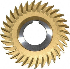 Made in USA - 3" Blade Diam x 1/8" Blade Thickness, 1" Hole, 32 Teeth, Cobalt Side Chip Saw - Straight Tooth, Arbor Connection, Right Hand Cut, TiN, with Keyway - Makers Industrial Supply