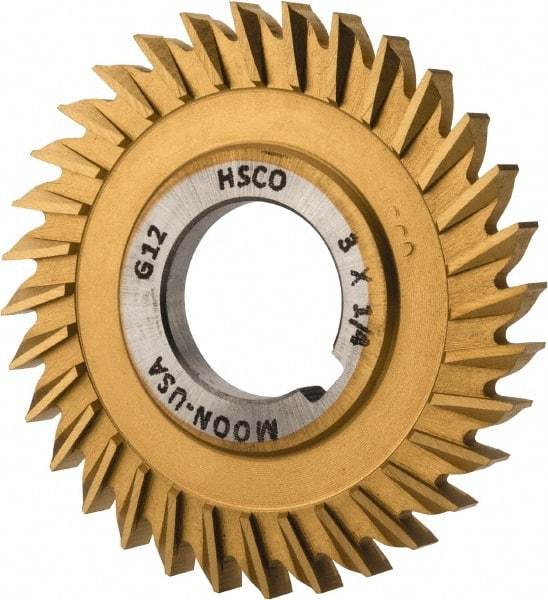 Made in USA - 3" Blade Diam x 1/4" Blade Thickness, 1" Hole, 32 Teeth, Cobalt Side Chip Saw - Straight Tooth, Arbor Connection, Right Hand Cut, TiN, with Keyway - Makers Industrial Supply