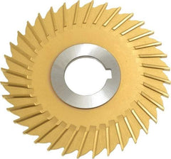 Made in USA - 4" Blade Diam x 1/8" Blade Thickness, 1" Hole, 36 Teeth, Cobalt Side Chip Saw - Straight Tooth, Arbor Connection, Right Hand Cut, TiN, with Keyway - Makers Industrial Supply