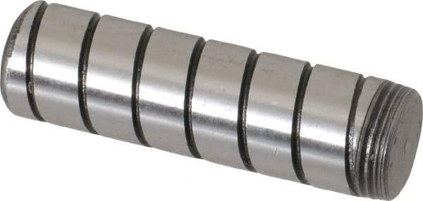 Jergens - 7/16" Diam x 1-1/2" Pin Length Alloy Steel Grooved Dowel Pin - C 47-58 & C 60-64 (Surface) Hardness, 1 Beveled & 1 Threaded End - Makers Industrial Supply