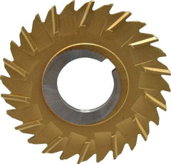 Made in USA - 3" Blade Diam x 1/8" Blade Thickness, 1" Hole, 28 Teeth, Cobalt Side Chip Saw - Staggered Tooth, Arbor Connection, Right Hand Cut, TiN, with Keyway - Makers Industrial Supply