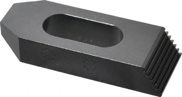 Gibraltar - 3/4" Stud, Steel, Serrated Strap Clamp - 1-1/16" Travel, 4" OAL x 1-1/2" Wide x 3/4" High, Black Oxide Finish, Tapered Nose - Makers Industrial Supply