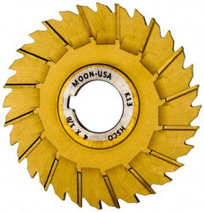 Made in USA - 4" Blade Diam x 1/8" Blade Thickness, 1" Hole, 32 Teeth, Cobalt Side Chip Saw - Staggered Tooth, Arbor Connection, Right Hand Cut, TiN, with Keyway - Makers Industrial Supply