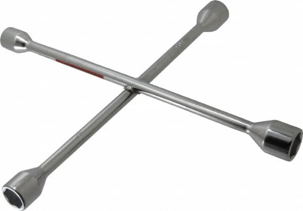 Omega Lift Equipment - 14" Long Cross Shaped Lug Nut Wrench Tire Iron - 11/16, 3/4, 13/16, 7/8" Hex - Makers Industrial Supply