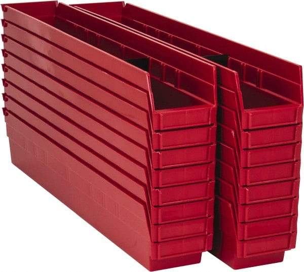 Quantum Storage - 50 Lb. Load Capacity, 23-5/8" Deep, Red Polypropylene Hopper Shelf Bin - 4" High x 4-1/8" Wide x 23-5/8" Long - Makers Industrial Supply