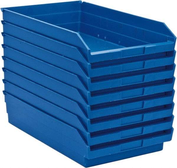 Quantum Storage - 50 Lb. Load Capacity, 17-7/8" Deep, Blue Polypropylene Hopper Shelf Bin - 4" High x 11-1/8" Wide x 17-7/8" Long - Makers Industrial Supply