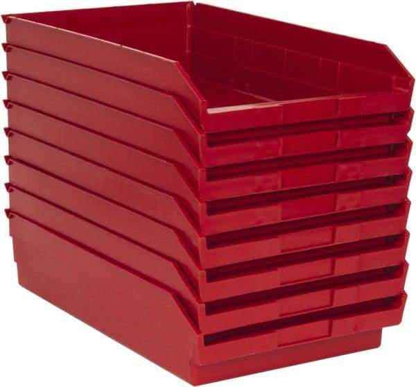 Quantum Storage - 50 Lb. Load Capacity, 17-7/8" Deep, Red Polypropylene Hopper Shelf Bin - 4" High x 11-1/8" Wide x 17-7/8" Long - Makers Industrial Supply