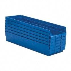 Quantum Storage - 50 Lb. Load Capacity, 23-5/8" Deep, Blue Polypropylene Hopper Shelf Bin - 4" High x 8-3/8" Wide x 23-5/8" Long - Makers Industrial Supply