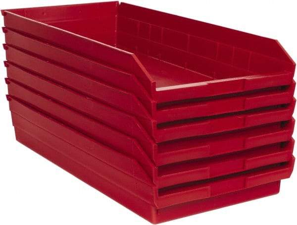 Quantum Storage - 50 Lb. Load Capacity, 23-5/8" Deep, Red Polypropylene Hopper Shelf Bin - 4" High x 11-1/8" Wide x 23-5/8" Long - Makers Industrial Supply