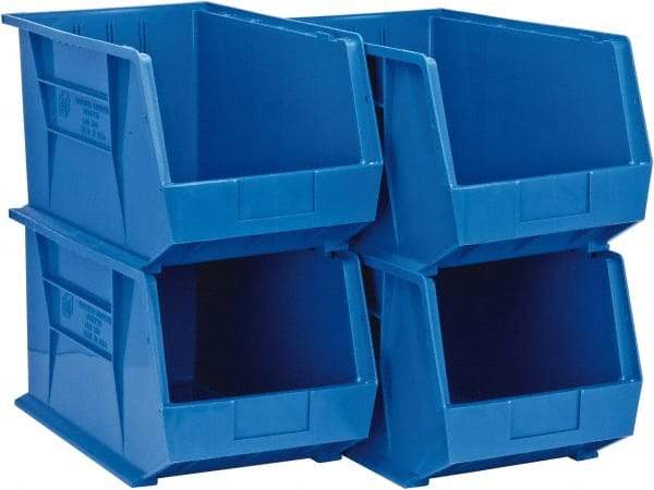 Quantum Storage - 75 Lb. Load Capacity, 18" Deep, Blue Polypropylene Hopper Stacking Bin - 10" High x 11" Wide x 18" Long - Makers Industrial Supply