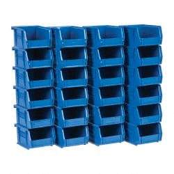 Quantum Storage - 10 Lb. Load Capacity, 5-3/8" Deep, Blue Polypropylene Hopper Stacking Bin - 3" High x 4-1/8" Wide x 5-3/8" Long - Makers Industrial Supply