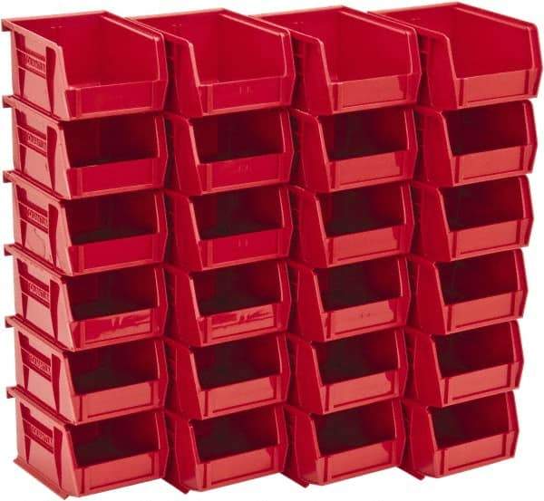 Quantum Storage - 10 Lb. Load Capacity, 5-3/8" Deep, Red Polypropylene Hopper Stacking Bin - 3" High x 4-1/8" Wide x 5-3/8" Long - Makers Industrial Supply