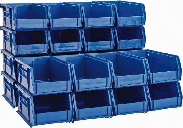 Quantum Storage - 10 Lb. Load Capacity, 7-3/8" Deep, Blue Polypropylene Hopper Stacking Bin - 3" High x 4-1/8" Wide x 7-3/8" Long - Makers Industrial Supply