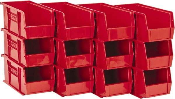 Quantum Storage - 30 Lb. Load Capacity, 10-7/8" Deep, Red Polypropylene Hopper Stacking Bin - 5" High x 5-1/2" Wide x 10-7/8" Long - Makers Industrial Supply